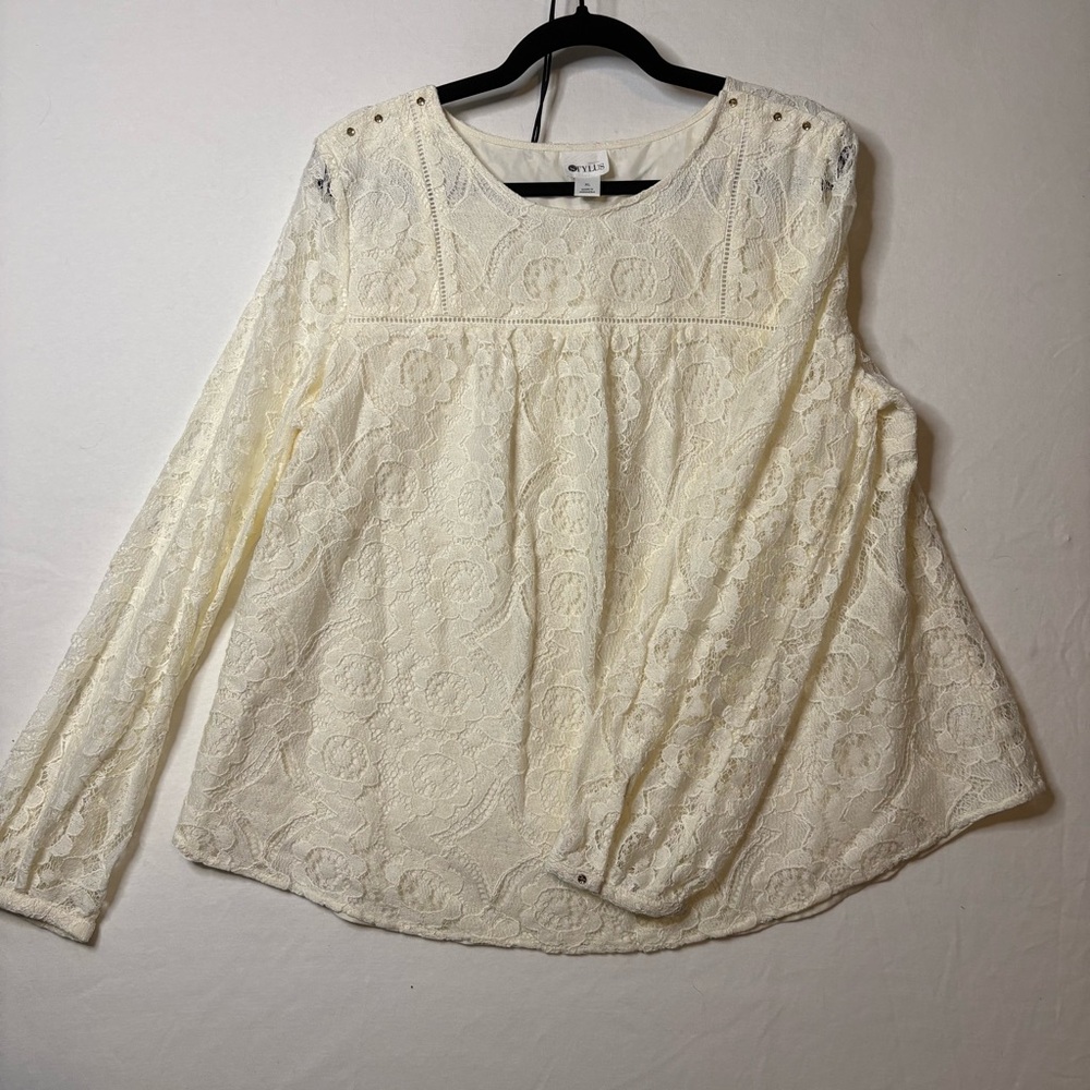 Stylus Ivory Lace Long Sleeve Blouse XL Romantic Feminine Boho Chic Top